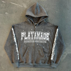 Pull à capuche d'hiver lavé hommes femmes polaire sweats surdimensionnés décontracté manteau à fermeture éclair Hip Hop Streetwear veste - Product Image 3