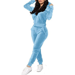 Conjunto Deportivo de Terciopelo para Mujer Disponible al por Mayor, de Alta Calidad y Cómodo, en Color Sólido, Conjunto de 2 Piezas - Product Image 2