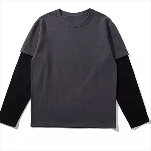 Haute qualité Double couche à manches longues t-shirts hommes en gros tenue décontracté coton surdimensionné poids lourd blanc personnalisé à manches longues - Product Image 1