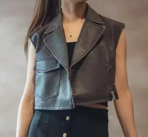 Gilet en peau de mouton élégant de longueur courte pour femmes, vêtements de rue, gilets pour femmes, vente en gros, veste en cuir véritable - Product Image 1