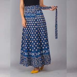 Falda Midi con Estampado Étnico Azul, Cómoda, Transpirable, con Pliegues Rectos, Estilo Envolvente para Danza del Vientre, Falda Maxi Envolvente con Estampado Digital - Product Image 3