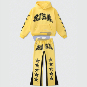 Conjunto deportivo de invierno para hombre, sudadera con capucha amarilla, pantalones jogger, logotipo personalizado impreso, forro polar, 3D, ropa deportiva de moda, streetwear. - Product Image 1