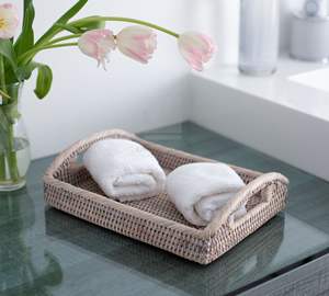 Plateau de service rectangulaire en rotin tissé à la main couleur blanche 11x8x3 pouces prêt à expédier - Product Image 5