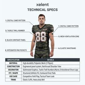 Uniforme de football américain personnalisé sublimé camouflage en poly-spandex avec panneaux de précision, vêtements de sport athlétiques pour hommes, tenue de sport d'équipe, usine OEM - Product Image 5