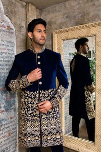 Nouvelle broderie or ZARDOZI sur beau SHERWANI bleu marine et également chaussure assortie avec robe pour tenue de soirée/mariage @ 2023 - Product Image 2
