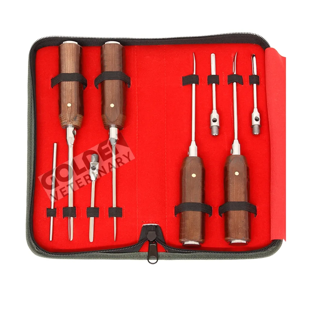 Incisor Wolf Tooth Elevator 12 Piece Set with Zipper Case Elevators Set Equine dental Instruments for Horse Dentistry Veterinary