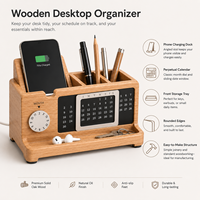 Organisateur de table en bois à double niveau, calendrier perpétuel, station d'accueil multifonction pour téléphone, porte-stylo, salon, bureau à domicile