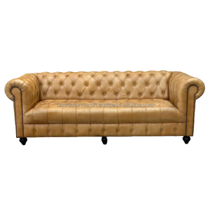 Sofá Chesterfield Clásico de 3 Plazas, Muebles para el Hogar de Cuero Genuino, Sofá Acolchado Profundo, Asientos Elegantes para Sala de Estar, Diseño Premium - Product Image 6