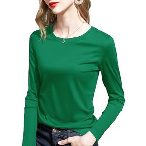 T-shirt décontracté 100% coton à col rond pour femmes à manches longues lâche solide à manches longues impression numérique - Product Image 6