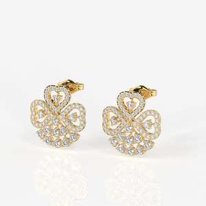 ต่างหูทองคำ 9k รูปโคลเวอร์ ประดับด้วยมอยส์ซาไนต์สุดเก๋ - Product Image 2