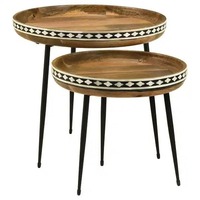 Ensemble de trois tables gigognes en bois pour meubles de salon de style ferme rustique moderne