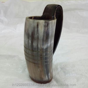 Taza de Cuerno de Búfalo Natural Hecha a Mano con Acabado Pulido, Asa Resistente, Tapa de Bambú, Estilo Contemporáneo para Cerveza, Vino, Jugo, Uso en Fiestas - Product Image 2