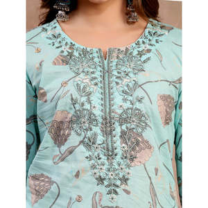 Kurta de Algodón Verde Bordada para Mujer, Blusa Modesta - Product Image 6