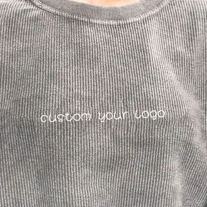 Sweat-shirt en velours côtelé 100% coton personnalisé OEM pour femmes col rond surdimensionné Vintage Streetwear en charbon usé pour l'automne/hiver - Product Image 6