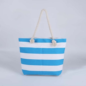Striped Canvas Tote Bag Navy White Rope Handle <b>Waterproof</b> Travel Bag Unisex Preppy Style Bulk - Product Image 3