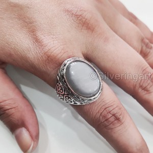 Anillo de Plata de Ley 925 para Hombre con Piedra Lunar Gris Natural, Gema del Mes de Junio, Todas las Tallas, Regalo de Navidad, Joyería - Product Image 5