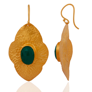 Green Onyx Gemstone <b>Earrings</b> 18k Textured Gold Plated Jewelry Supplier Sterling Silver <b>Dangle</b> <b>Earrings</b> Vintage Collection - Product Image 3