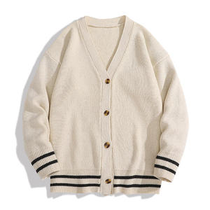 Cárdigan Universitario de Punto Beige con Logotipo Personalizado Bordado, Ropa de Calle para Hombre, Cárdigan Universitario con Letras, Suéter para Hombre - Product Image 1