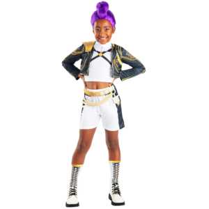 Disfraz de K-Pop Demon Hunters Deluxe Golden Rumi para niñas, top y pantalones cortos con cinturón 3D de lentejuelas y calentadores de piernas - Product Image 6