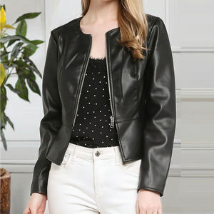 Veste de moto en cuir de mouton véritable respirant de qualité supérieure pour femmes, col rabattu, coupe ajustée, noir, 2026 - Product Image 2