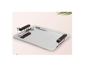 ถาดเสิร์ฟสแตนเลสดีไซน์สวยงาม สีเงิน รูปทรงกลม ถาดอาหารเช้ามีขา ราคาดีที่สุด - Product Image 2