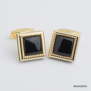Accessoires du Vietnam Boutons de manchette plaqués or 18 carats avec pierre précieuse Fengshui Météorite noire MSDADE004 |   Collection Tinh Vu - Product Image 1