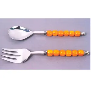 Juego de cubiertos de plata con mango de Color naranja único, tenedor y cuchara, juego de cubiertos de acero inoxidable de grado alimenticio, gran oferta occidental