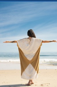 Robe longue maxi de plage Kaftan col en V Tie-Dye marron en coton doux, style déesse, tenue de villégiature estivale, cadeau pour elle, coupe ample, grande taille - Product Image 2