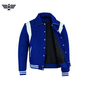Veste de baseball universitaire classique bleu marine à col montant pour homme, modèle 2025, avec bande en cuir blanc, pour l'hiver - Product Image 3