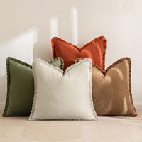 Style Boho 100% coton tissé housses de coussin carré luxe brodé solide motif maison décorative laine taie d'oreiller bas prix