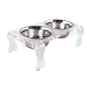 ชามสำหรับสัตว์เลี้ยง2ชุดชามสเตนเลสแบบพกพาเป็นมิตรกับสิ่งแวดล้อมสไตล์ทันสมัยพร้อมลายไม้ขายดี - Product Image 1