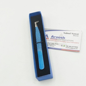 Gros volume russe 90 degrés bleu couleur diamant poignée extension de cils pince à épiler solide en acier inoxydable durable pointu - Product Image 3