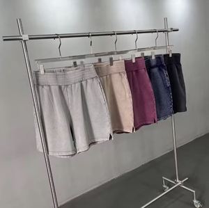 Pantalones cortos lavados con ácido vintage, pantalones cortos lisos en blanco con logotipo personalizado, pantalones cortos de boxeo de lana de algodón 100% Unisex para hombre - Product Image 2