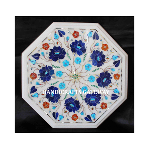 Attractive Handmade Flower Art <b>Work</b> Design Natural White Marble Octagonal Shape Dining Best Price <b>Home</b> Hotels Used <b>Table</b> Tops - Product Image 1