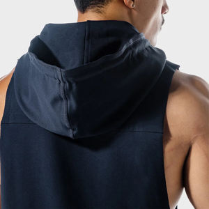 Men's Breathable Athletic Hooded Tank Top for Workout Fitness Custom Logo <b>Gym</b> <b>Hoodie</b> with Embroidery Decoration - Product Image 2