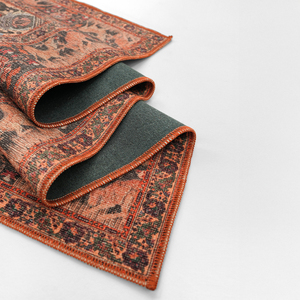 Alfombra Turca Art Deco Vintage de Terracota con Estampado Digital, Diseño Tradicional de Medallón, Lavable, Antideslizante y Plegable - Product Image 3