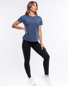 Camiseta de Fitness transpirable personalizada para mujer, Camiseta lisa de algodón con cuello redondo, camisetas azules de manga corta ajustadas para gimnasio - Product Image 6