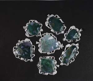 Magnifique pendentif en agate verte mousse, bijou de créateur, vente en gros pour la revente au détail - Product Image 2