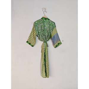 Hermosa bata de seda reciclada Kimono indio vestido de maternidad ropa de dormir térmica de verano ropa de playa Bohemia vestido de cubierta de Bikini - Product Image 4