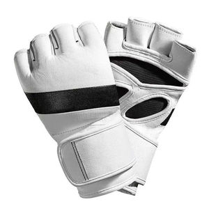 Gants de combat MMA en cuir de vache noir de haute qualité, respirants, à doigts entiers, fermeture à boucle et crochet, personnalisables - Product Image 1