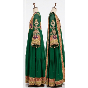Vestido Afgano Kuchi Hecho a Mano, Étnico, Tribal, Tradicional, con Encaje Bordado, Transpirable, Teñido Liso, de Cachemira para Mujer - Product Image 3