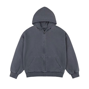 Novedad 2026: Sudadera con capucha gris oscuro teñida en prenda, 500 g/m², con estampado 3D en relieve, corte holgado, cremallera completa, estilo cropped. - Product Image 6