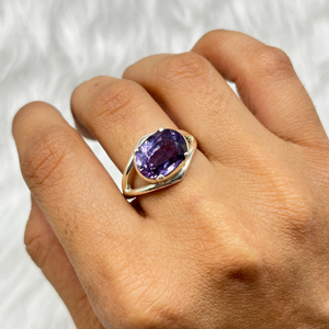 Natural Amethyst Boho <b>Ring</b> Handmade <b>Silver</b> <b>Statement</b> <b>Ring</b> with Oval Cut Diamond Bezel Setting for Weddings - Product Image 1