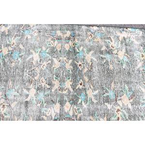 Tapis turc à motifs végétaux 3x6,2 pieds, gris, tapis en laine vintage - Product Image 5