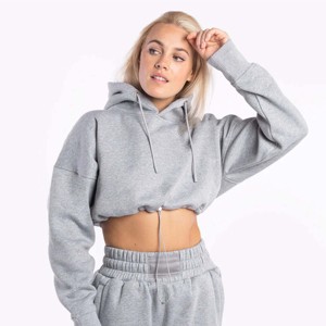 Fabricación Personalizada OEM, Sudaderas Cortas de Alta Calidad para Mujer, Sudaderas Lisas, Conjunto de Sudaderas con Capucha para Chicas - Product Image 5