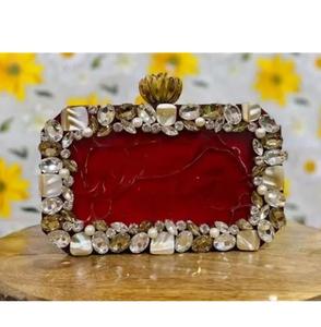 Pochette artisanale en résine imperméable avec diamants et fleurs, fermeture magnétique - élégante et chic pour les fêtes et les événements - Product Image 3