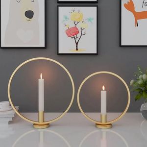 Gold Metal Circular Ring Taper <b>Candle</b> Holder Set Nordic Minimalist Wedding Dining Table Centerpiece Luxury Home Decoration Items - Product Image 1