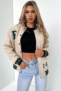 Veste de baseball d'hiver surdimensionnée en tricot respirant pour femmes avec logo personnalisé, col montant, doublure en coton, OEM ODM - Product Image 3