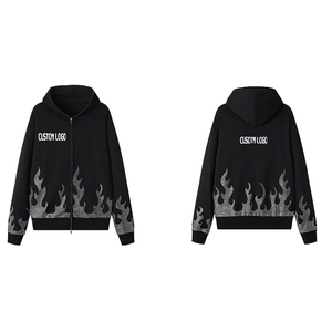 Diseñe su propio 500GSM French Terry Gem Stone Rhinestone DTG Print Hoodies Hip Hop Distressed Zip Up Men's Rhinestones Hoodies - Product Image 6