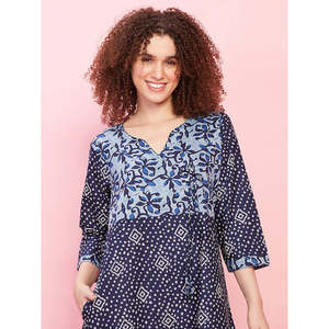 Camisón Largo de Algodón y Spandex, Cómodo y de Primera Calidad, Estilo Casual, Transpirable, Estampado, con Cuello de Lazo y Botones, para Uso Doméstico - Product Image 1